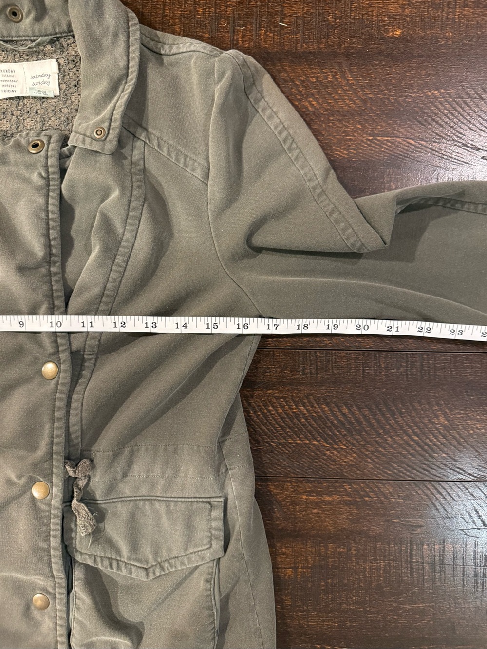 Saturday Sunday Anthropologie Olive Green Utility Jacket Cargo Drawstring Medium - Picture 11 of 15